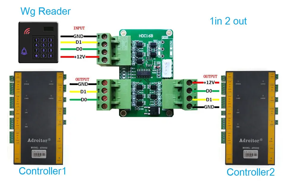 Multi-Way Wiegand Converter, WG-Transfer 2In 1out Or 1In 2out Automatic Recognize WG26~WG80 Format Use To Access Control System