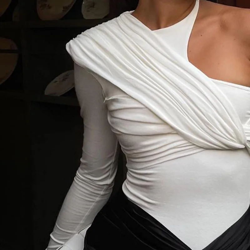 commute elegantly one shoulder tops streetwear bodysuits clothes catsuit size summer sexy bodysuit women body blanc femme