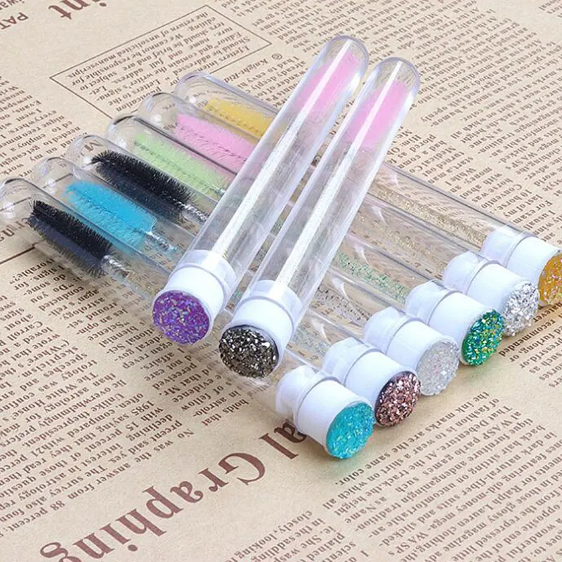 Mascara Wands Diamond Eyebrow Brush Dust-Proof Sparkling Bling Tube Disposable Eyelash Brush Reusable Crystal Eyelash Brush Kits