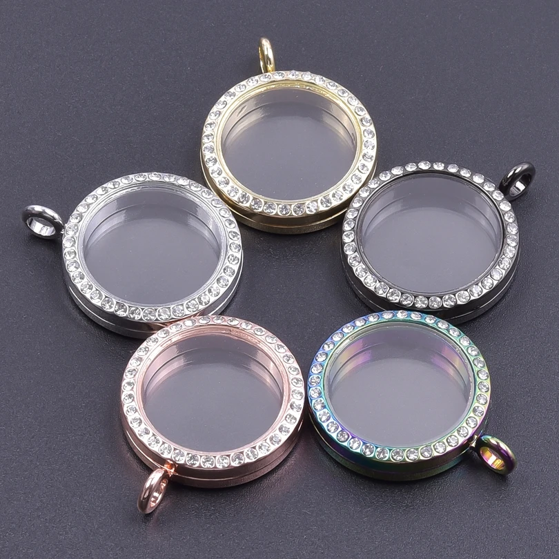 1Pc 20-40mm Crystal Round Floating Picture Memory Locket Pendant For Twist Living Relicario Coin Holder подвеска Jewelry Making