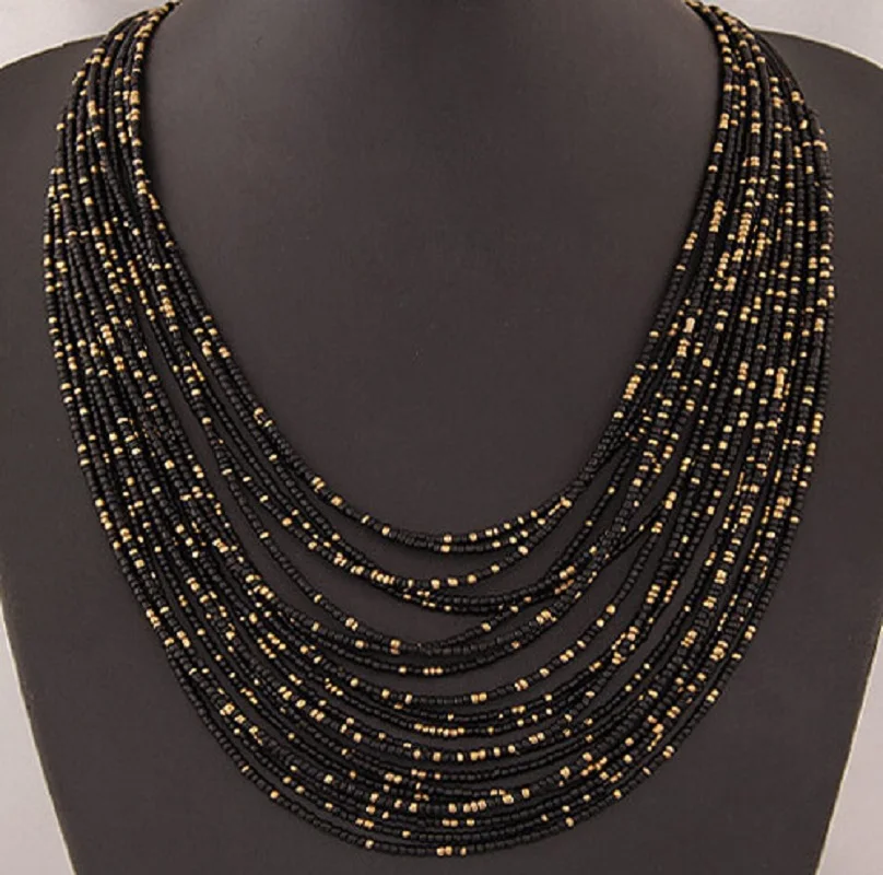 Fashion new bohemian women necklace long chain rice bead necklace trinket