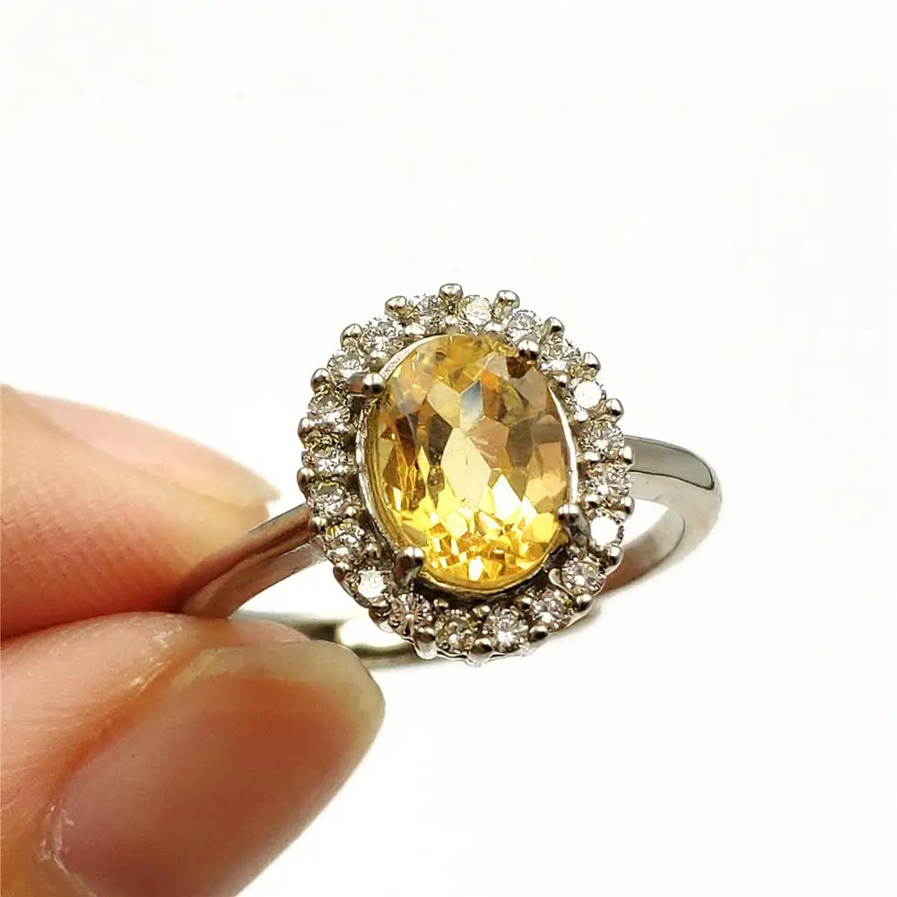 Natural Yellow Citrine Quartz Adjustable Ring 10x8mm 925 Silver Ring Woman Man Clear Cut Faceted Bead Wealthy Stone AAAAA