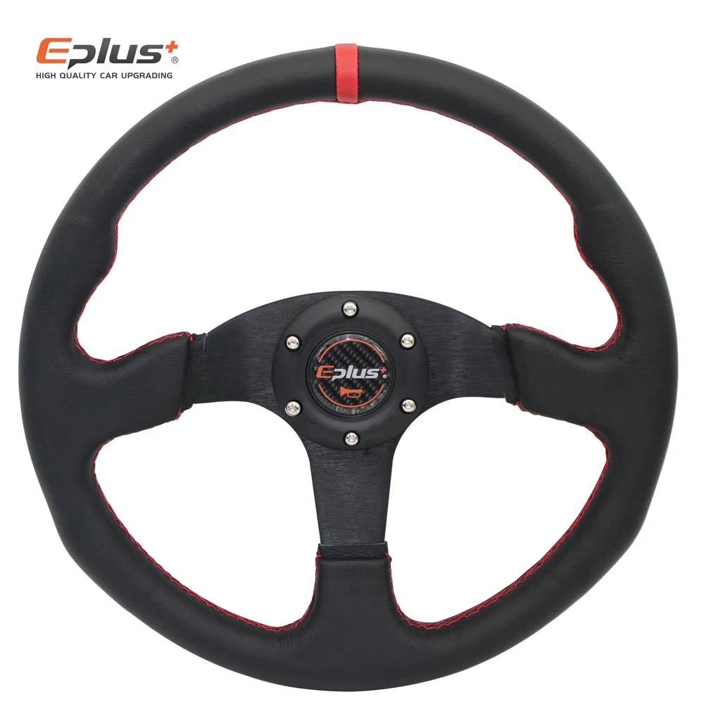 EPLUS Car-Styling Sport Steering Wheel Alcanta PVC Universal 14 Inches350MM Aluminum Retrofit Modified Red YELLOW