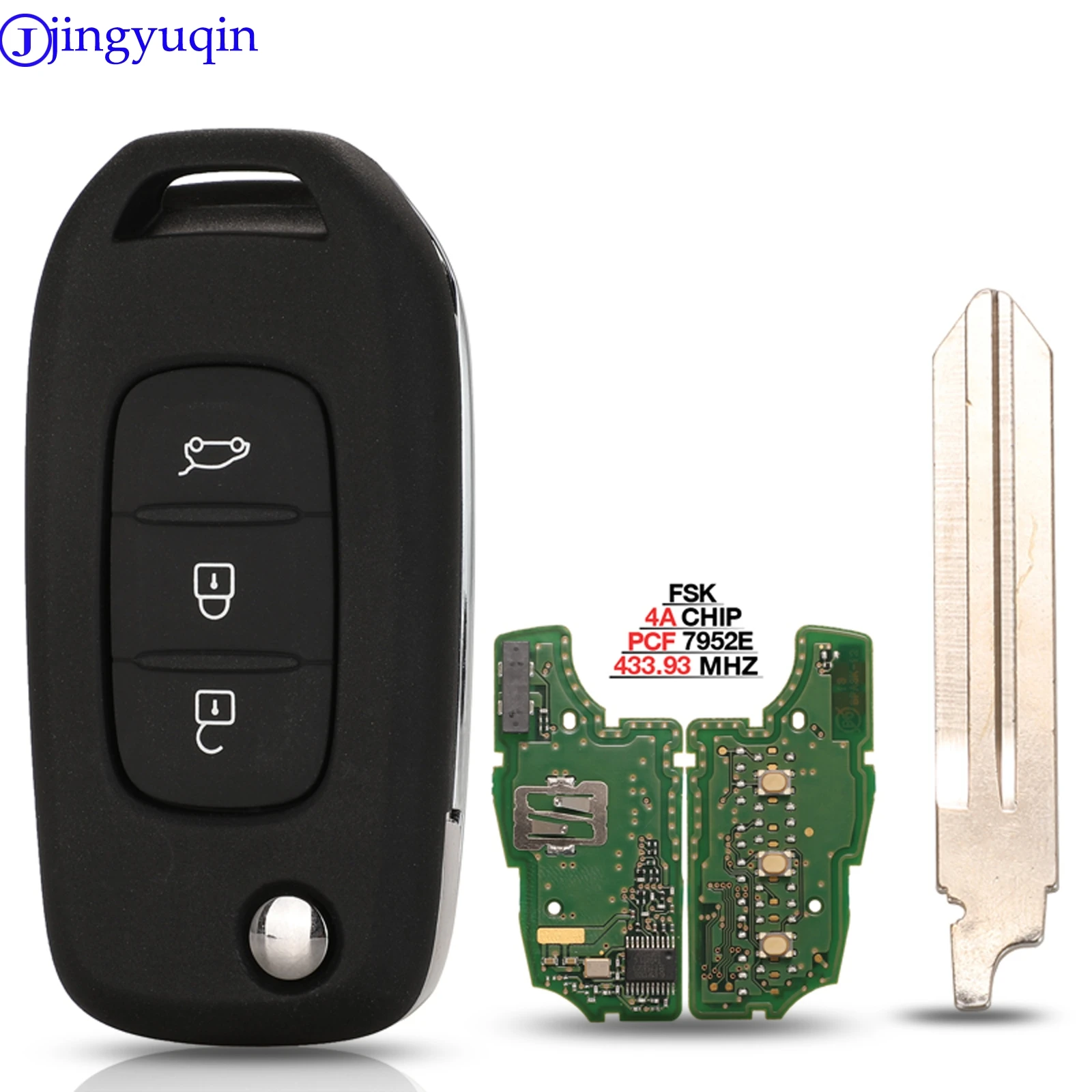 

jingyuqin 3 Buttons 434 MHz Flip Remote Key For Renault Megane 4 Captur Kadjar Symbol 4A/PCF7952E Chip