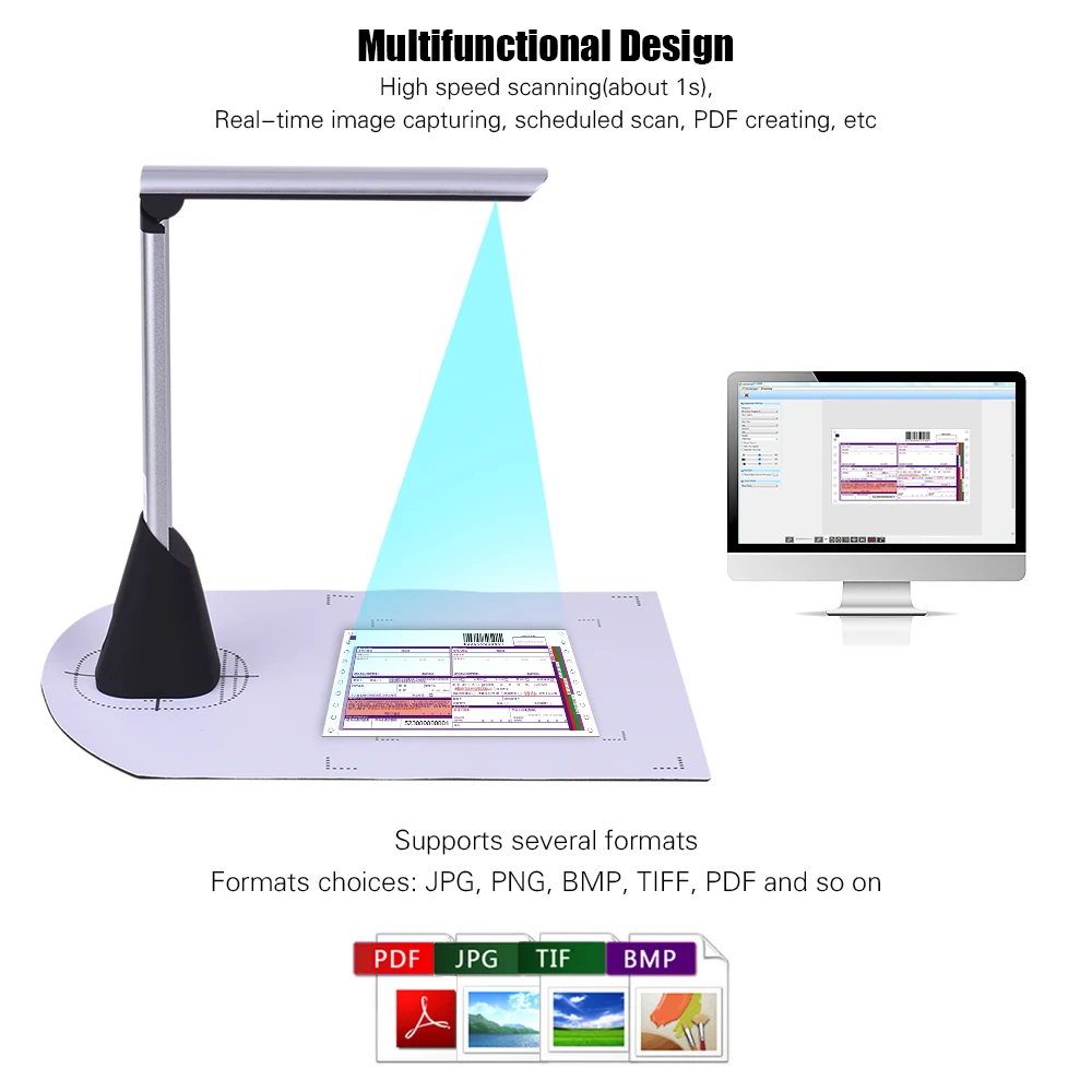 BK34 USB 2.0 Book Document 1s High Speed Scanner A4 Size 2592*1944 5MP HD Picture Camera Support OCR Function With LED Light