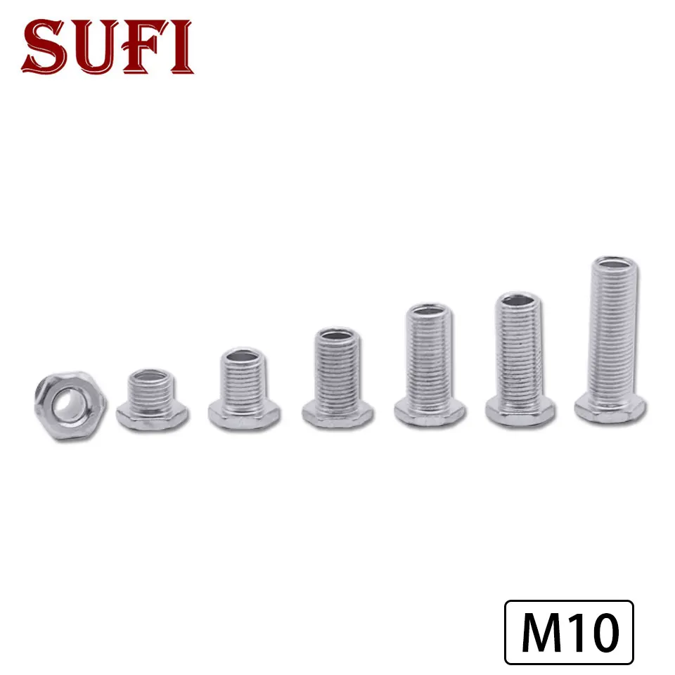 Tubo Dental completo M10, tornillo hueco galvanizado, tuerca de seis patas, cabeza avellanada, cabeza de lámpara de conexión, 5 piezas