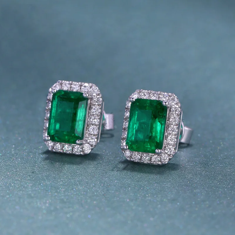 GICA GEMA 100% 925 Sterling Silver Full Diamond Emerald Tourmaline Stud Earrings Women Earrings Fine Jewelry Wholesale