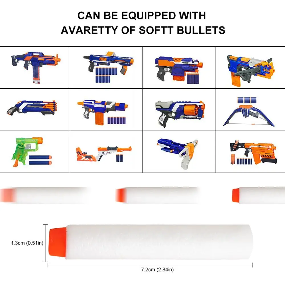 너프 총알 EVA 7.2cm 화이트 야광 소프트 총알 할로우 홀 헤드, 블라스터용 장난감 총 액세서리, 100 개