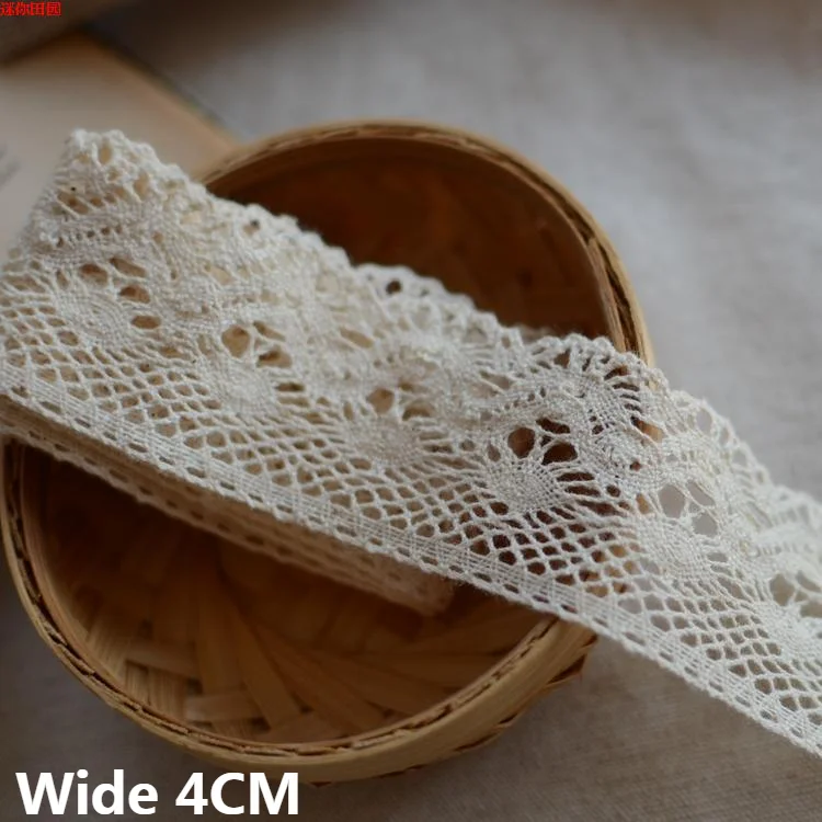 4CM Wide Beige Cotton Hollow Embroidery Fringe Ribbon Lace Collar Trim DIY Apparel Curtains Sofa Cloth Crafts Sewing Accessories