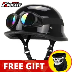 Motorhelm Duitse Lederen Vintage Casco Moto Motorfiets Open Gezicht Retro Half Helm Chopper Biker Piloot Dot Size S-XXL