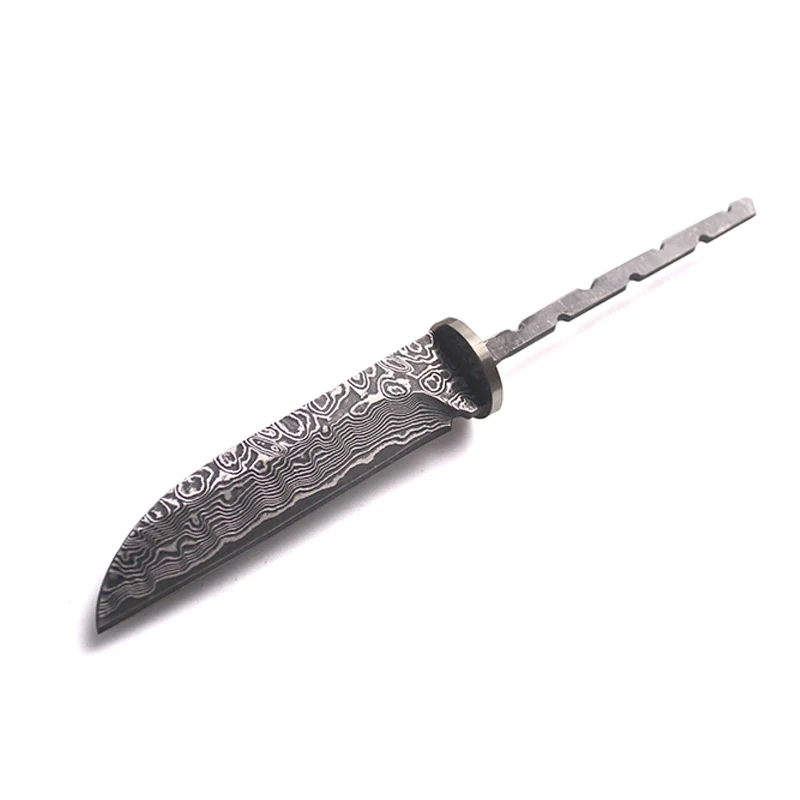 Dropship Diy Semi - Finished Manual Straight  Damascus Steel Fixed Blade Knife Forging Damask Camping with Leather