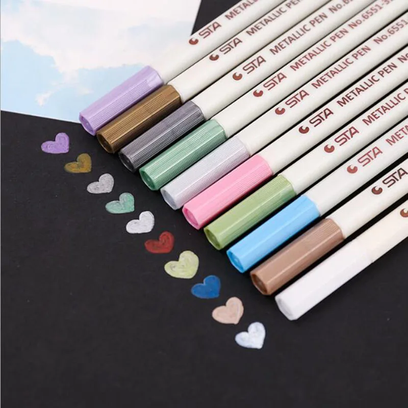 Painting Stationery STA Metallic Photo Pen Photo Album Pen Metal Pen 10 Color Nontoxic Art Watercolor Marking Stationery 1pc