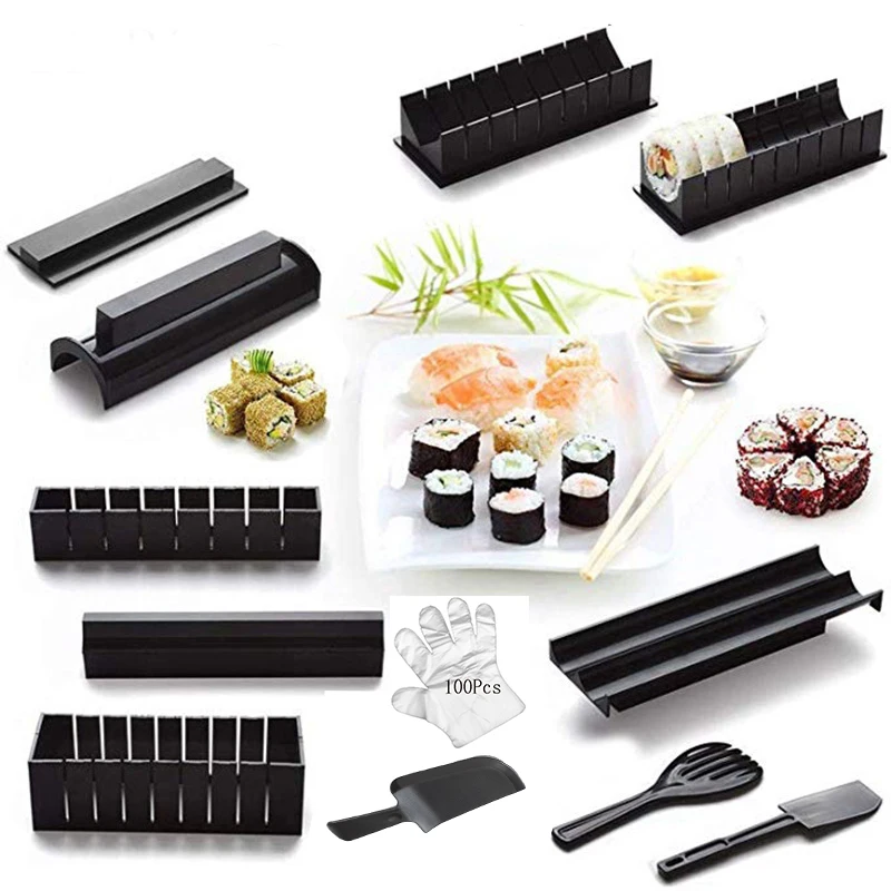 Sushi Maker 12 Pieces Kit Plastic Sushi Set of Tools Kitchen Tools/Sushi Set/Sushi Mold/Rice Ball Cake Roll Mold