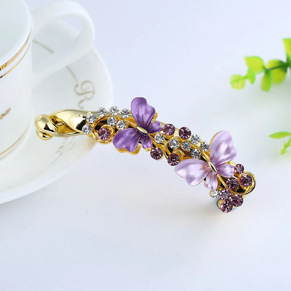 Lady Elegant Barrettes Butterfly Alloy Banana Hairpin Claw Ponytail Holder Hair Clip Hair Accessories Headwear