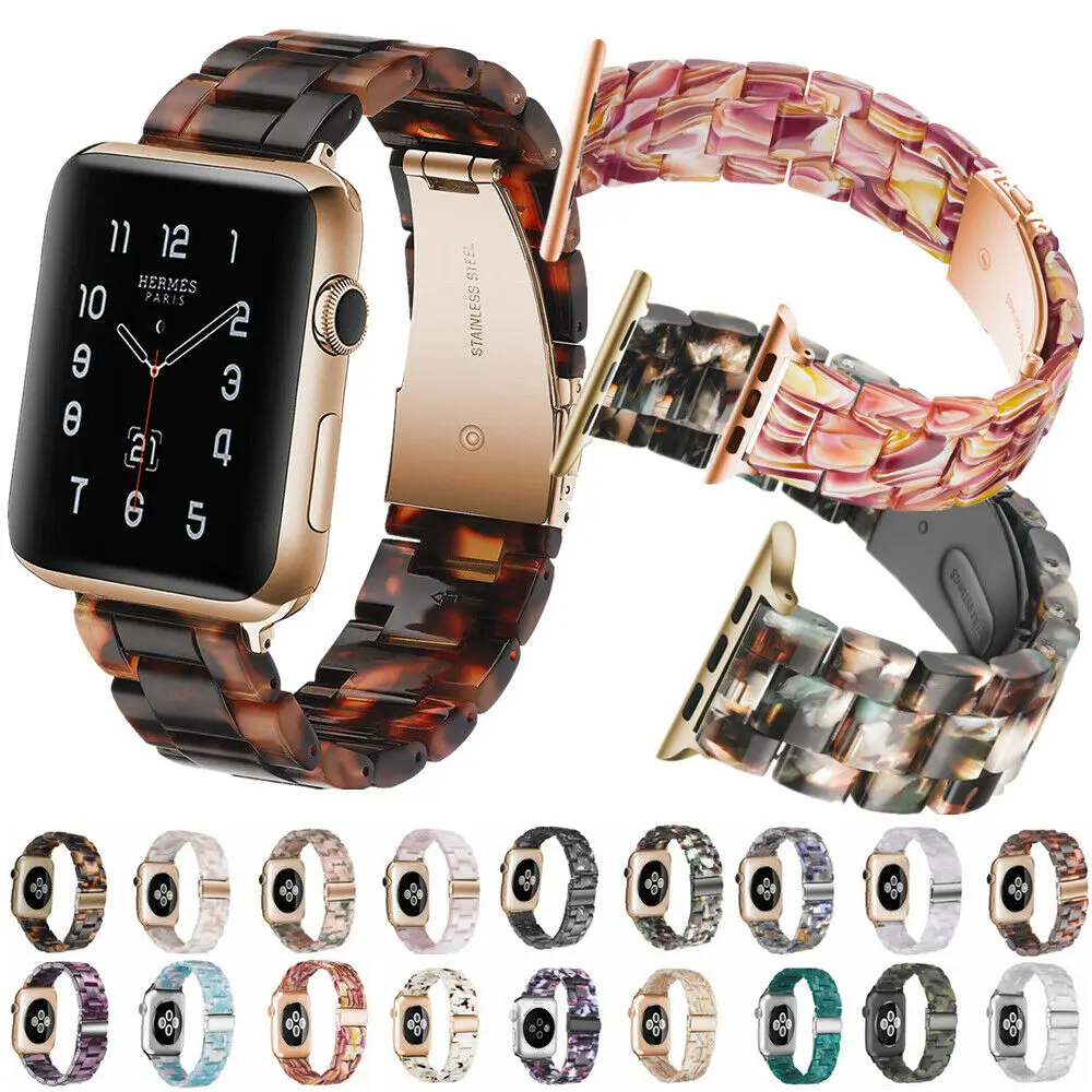 

Replacement Resin Tortoise Shell Lines Watch Strap Bracelet for Apple Watch Series 5/4/3/2/1 42mm 44mm 38 & 40mm Leopard Print