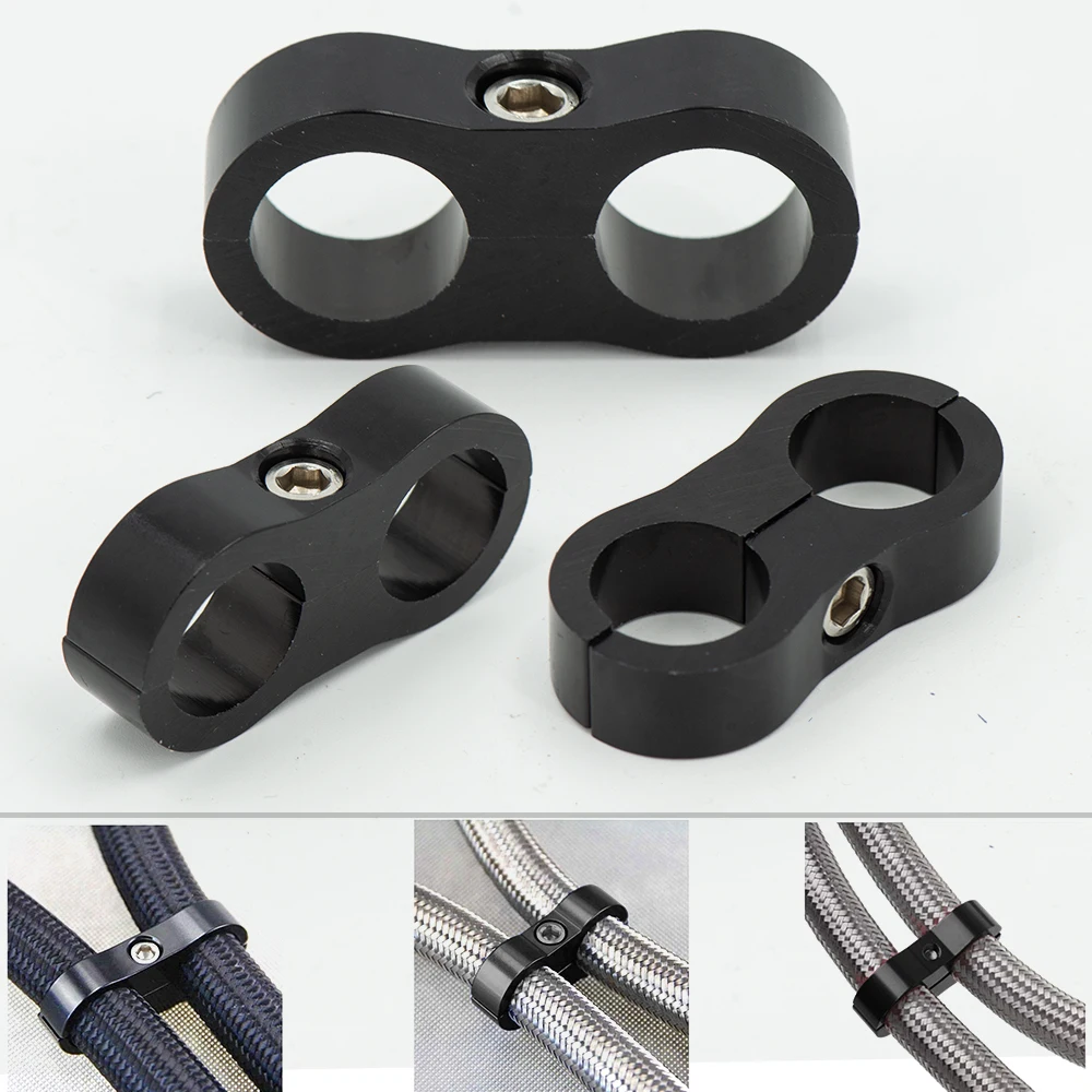 AN6 AN8 AN10 Braided Rubber Hose Line Clamp Aluminum Anodized Line Separator Separator Divider Clamp Kit Black