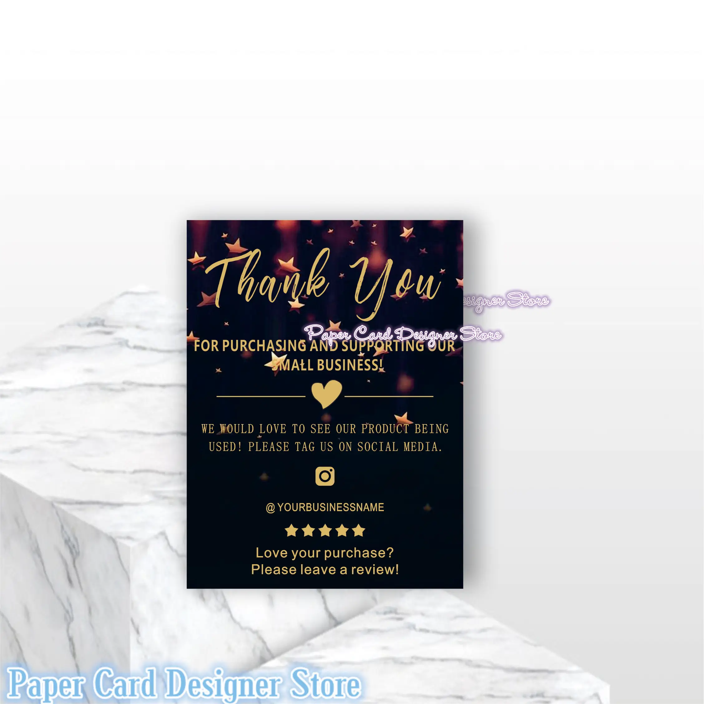 Customize Golden Glitter Business Thank You Insert card Add LOGO Modern Card Template Thank You For Your Order Packaging Card