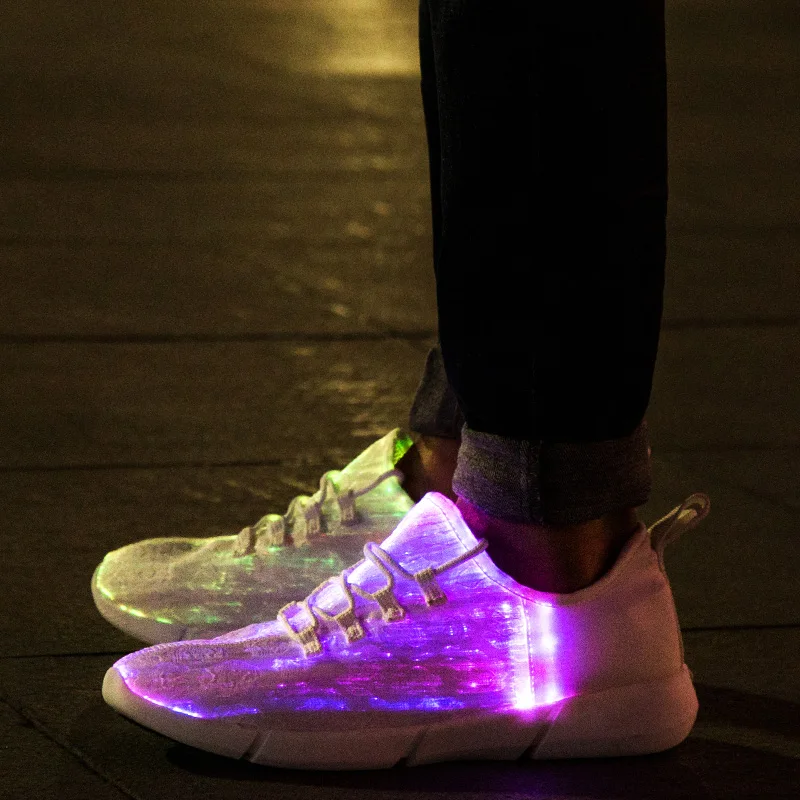 Zapatos luminosos de tela de fibra óptica para niñas y niños, zapatillas de deporte luminosas recargables por USB con luz, 11 colores intermitentes,