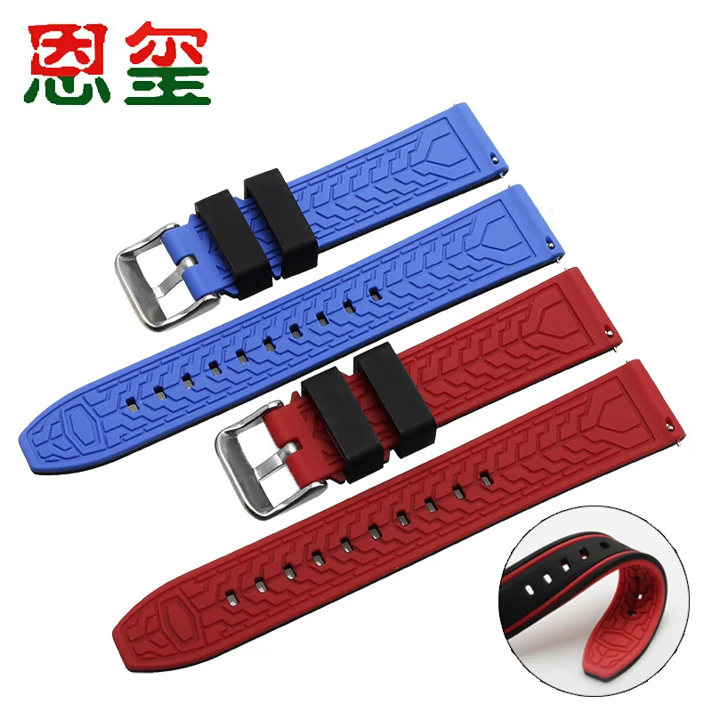 Double Color Silicone Watchband  For Huawei Samsuang 20mm 22mm Waterproof Rubber Strap For Casio Seiko Men's Watch Chain