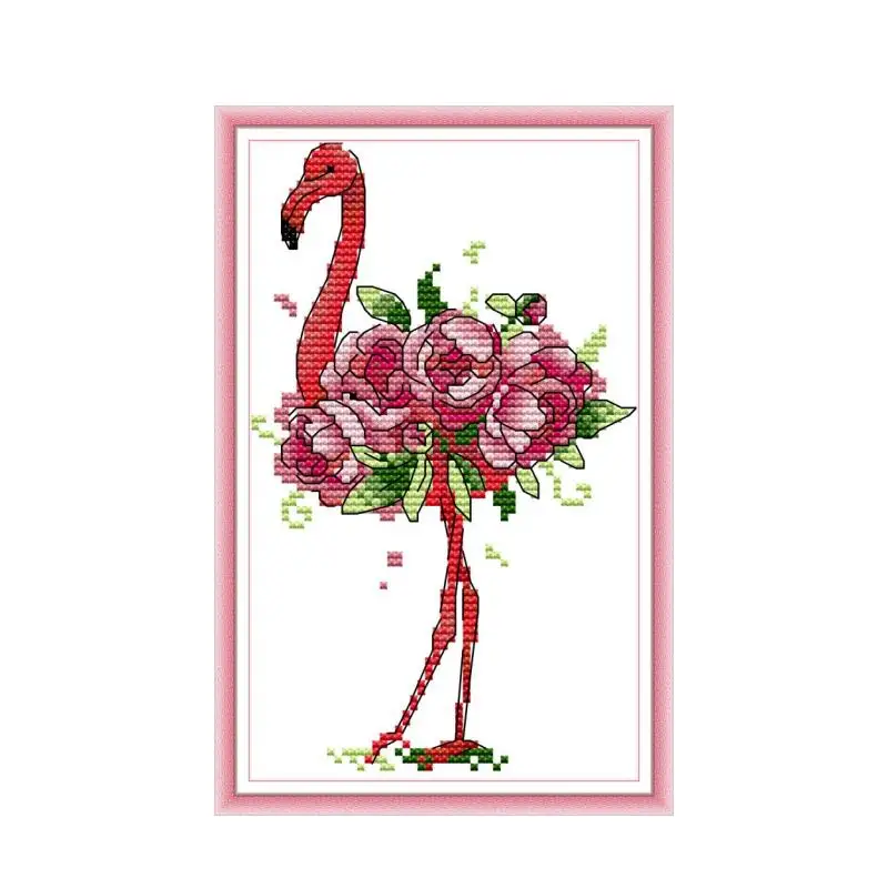 Beautiful flamingo cross stitch kit aida 14ct 11ct count print canvas cross stitches   needlework embroidery DIY handmade