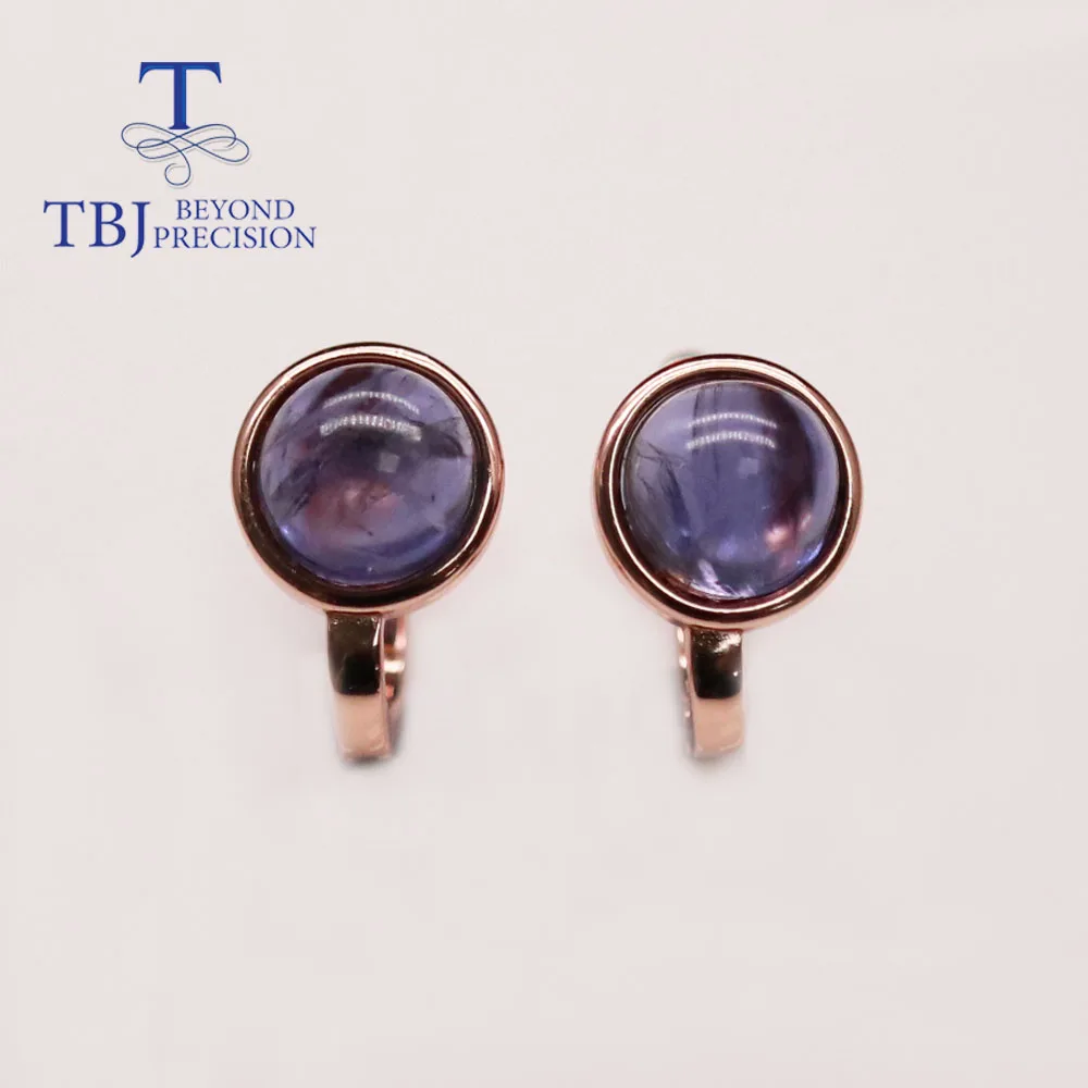 

Natural Blue iolite clasp earring Round 8mm real gemstone fine jewelry 925 sterling silver for women daily wear tbj