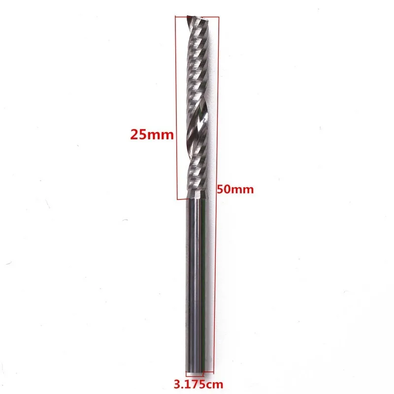 Juego de brocas de carburo de 1/8 pulgadas, vástago de 3.175x25mm, 1 flauta, molino de extremo en espiral, enrutador CNC, herramienta para madera,