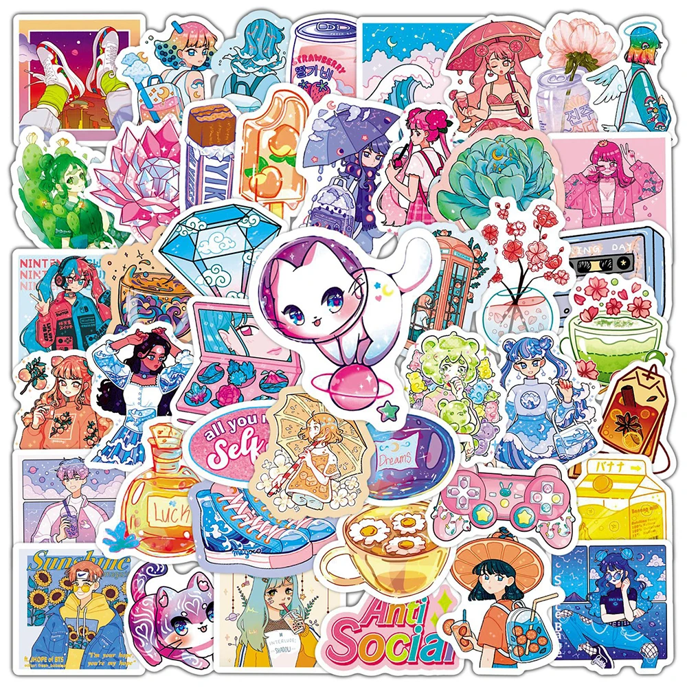 10/30/50PCS Crystal Cartoon Girl Stickers Laptop Guitar Luggage Fridge Phone Waterproof Graffiti Sticker Decal Kid Classic Toys