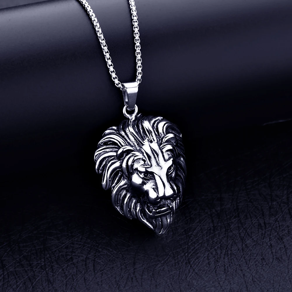 Hot sale 316L stainless steel lion head pendant necklace punk hip-hop rock jewelry for men drop shipping