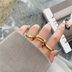 YUN RUO 2021 Fashion Geometric Glossy Wave Fine Ring Women Korean Personality Titanium Steel 18K Gold Plated Jewelry Never Fade