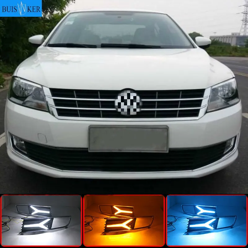 

1 Pair LED DRL Daytime Running Light For Volkswagen VW Lavida 2013 2014 with Yellow Trun Signal Light Blue Night Lamp