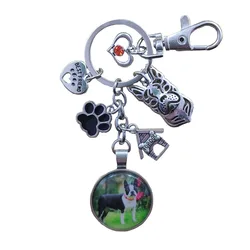 Bull Boston Terrier Cane Corso Labrador Retriever Keychain Time Gem Dog Animal Pet Key Ring Men Women Birthday Party Gift