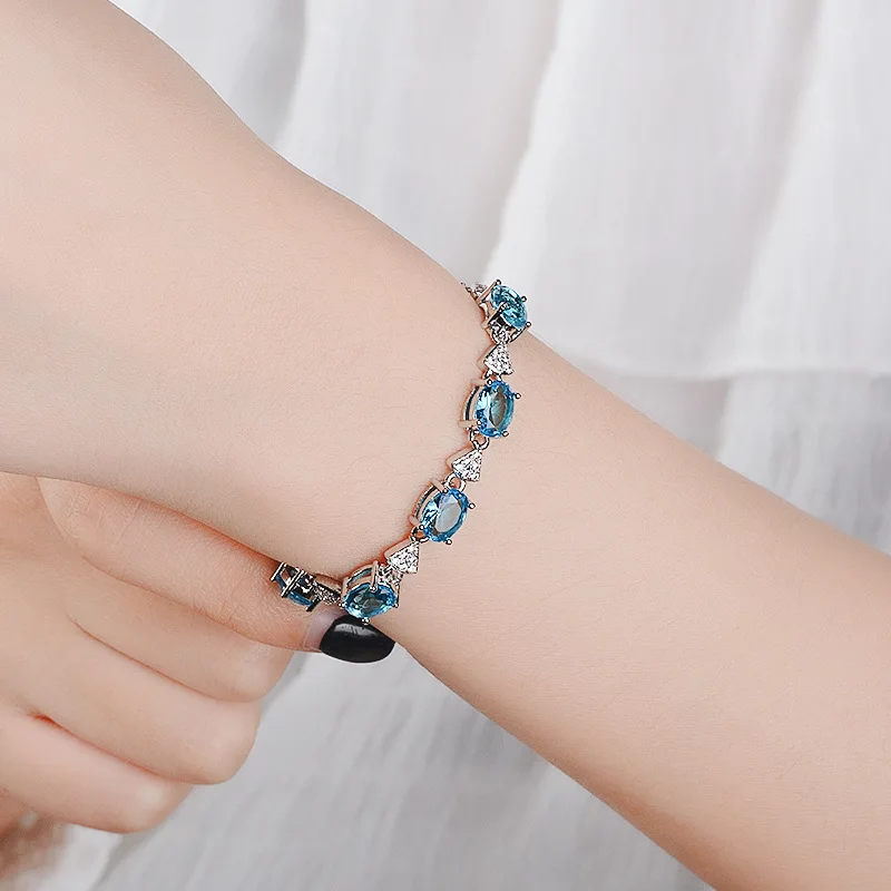 Blue Topaz Bracelet Created Aquamarine S925 Silver Charm bracelets Party Anniversary Gifts Fashion Jewelry