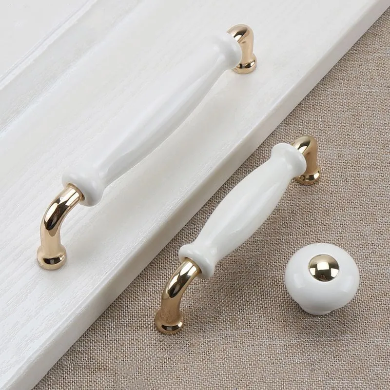 KK&FING White Ceramic Door Handles Modern Furniture Knobs Zinc Alloy Ceramic Pulls Kitchen Cupboards Cabinet Door Drawer Handle