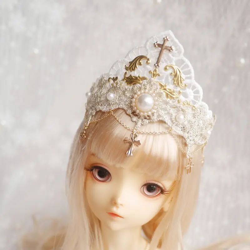 New BJD doll headgear cross big crown headband 1/3 1/4 1/6 Queen coronation lace crown Azone momoko ob11 GSC doll accessories