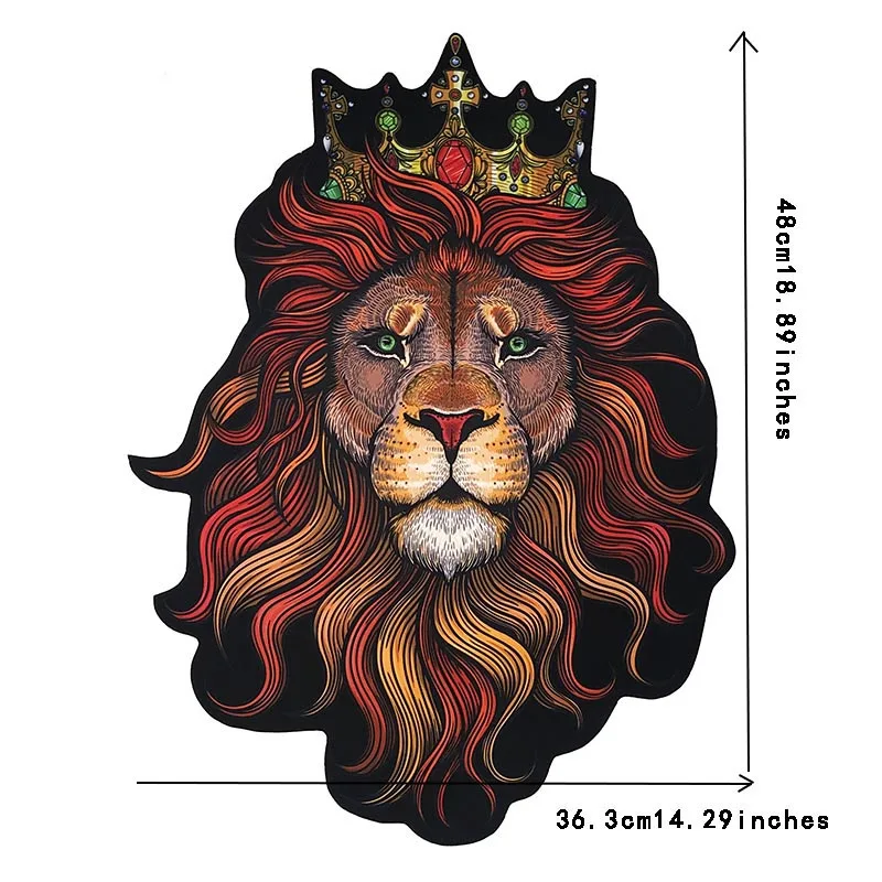 New Oversized Crown 3D  Lion King Head Pattern Large Fabric Animal Patch Stitched On Large T-Shirt Jacket Sweater