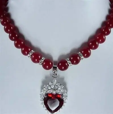 

Hot sale Free Shipping 8mm Red jade Pendant Necklace 18"