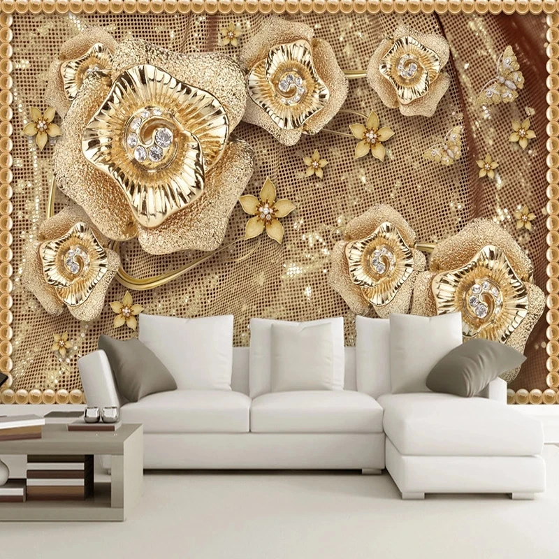 ustom Photo Wallpaper 3D Luxury Jewelry Flowers Mural Living Room TV Sofa Background Wall Eco-Friendly Waterproof