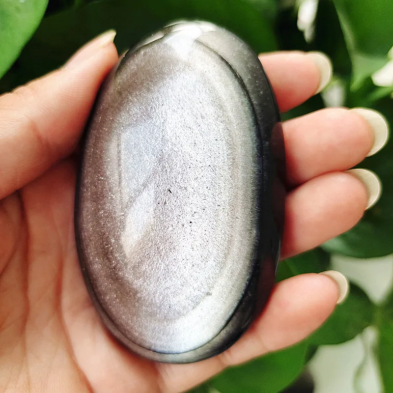 Natural Will Glow Silver Light Obsidian Palm Joist Sorcery Meditation Spiritual Healing Feng Shui Crystal Room Ornaments