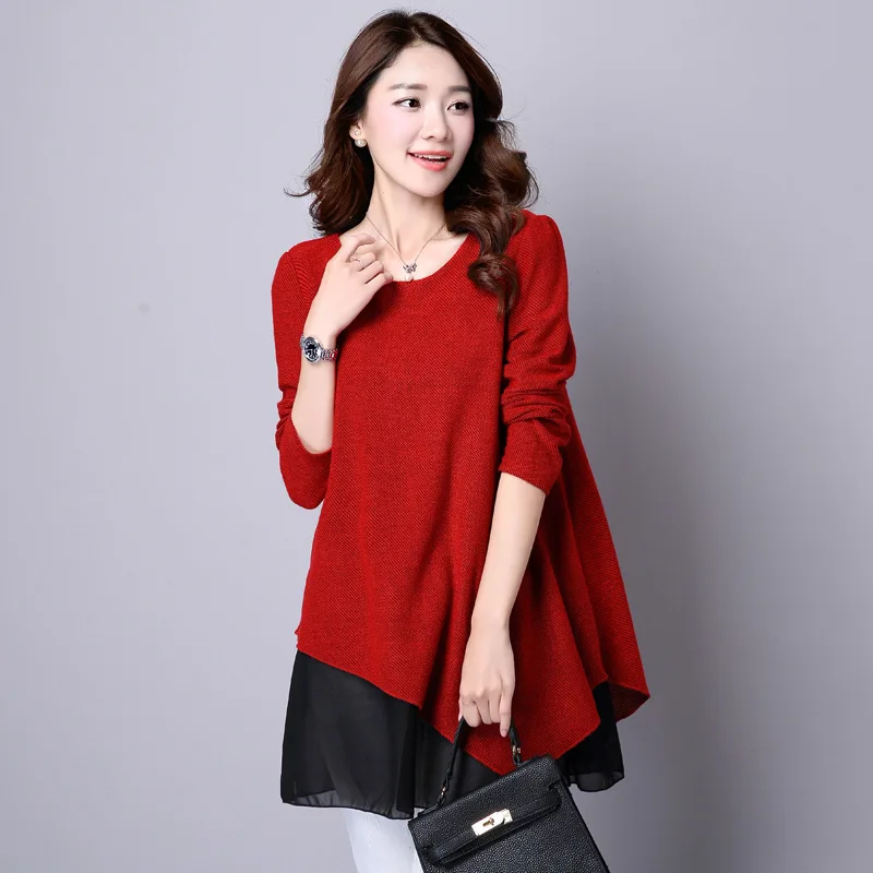 

Casual Sueter Mujer Pullover Sweaters Plus Size Korean Fashion Style Fake Two Pieces Sweater Women Pull Femme KJ112