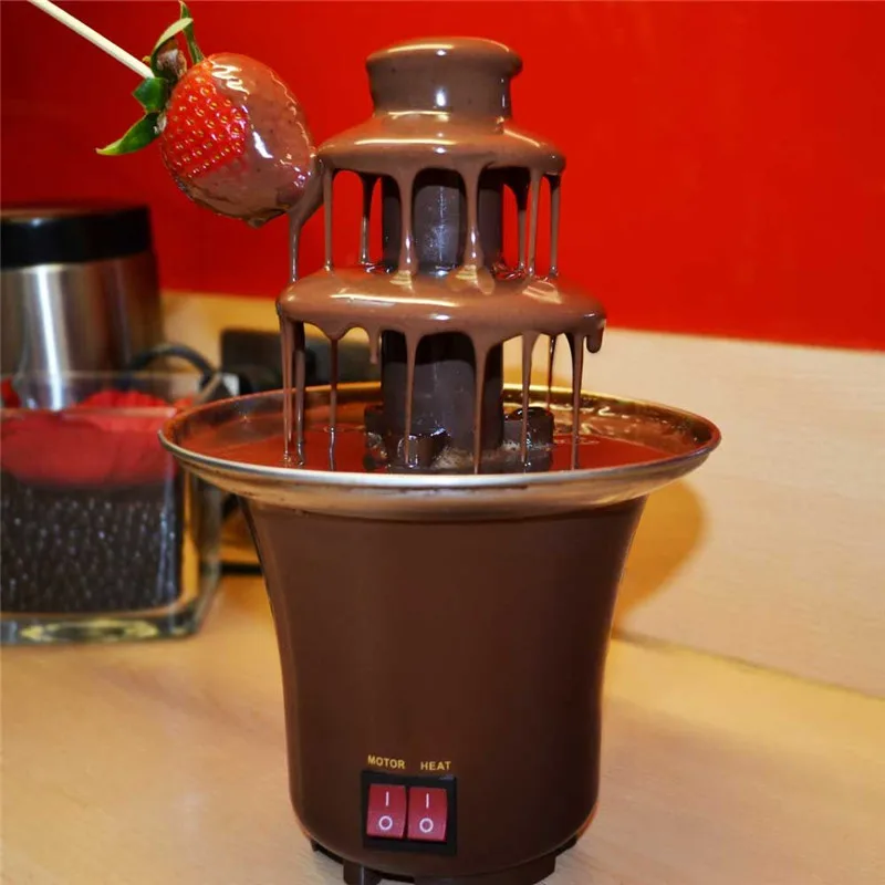 Drie Lagen Mini Chocolade Fondue Fontein Creatieve Chocolat Melt Met Verwarming Machine Diy Melt Waterval Pot Smelten Fuente De