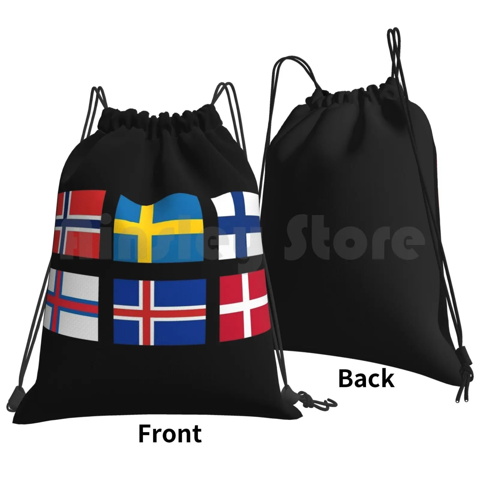 Scandinavian Flags Backpack Drawstring Bags Gym Bag Waterproof Scandinavia Sweden Norway Finland Iceland Faroe Islands