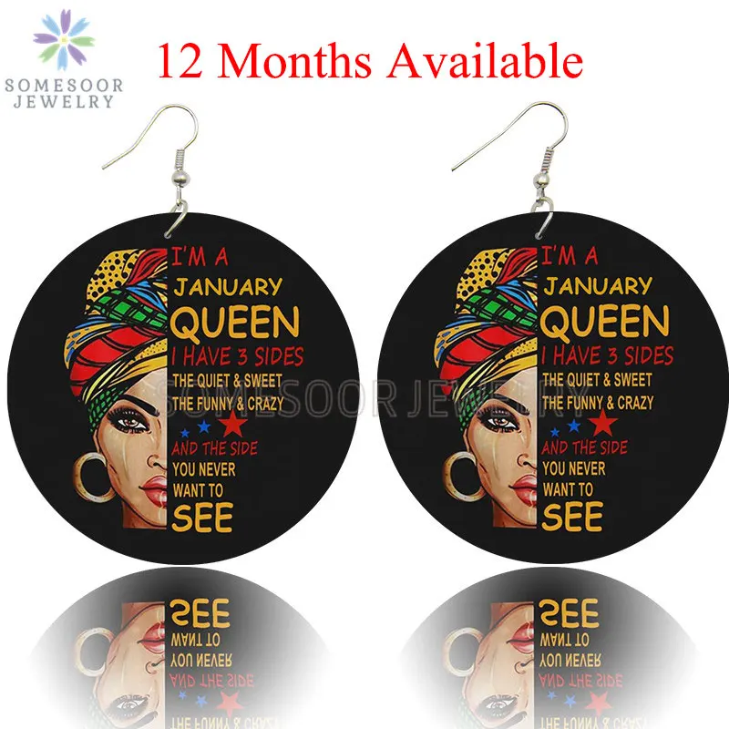 SOMESOOR, 6cm, grandes, 12 meses, aros de Reina Negra, pendientes colgantes de madera africanos, tela étnica AFRO impresa, Hedwarp, regalo para mujer