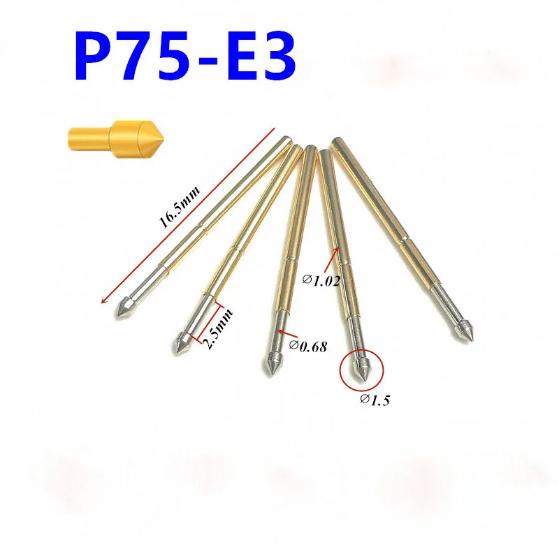 

100PCS/pack P75-E3 Conical Spring Test Probe 1.5mm Total Length 16.5mm PCB Pogo Pin