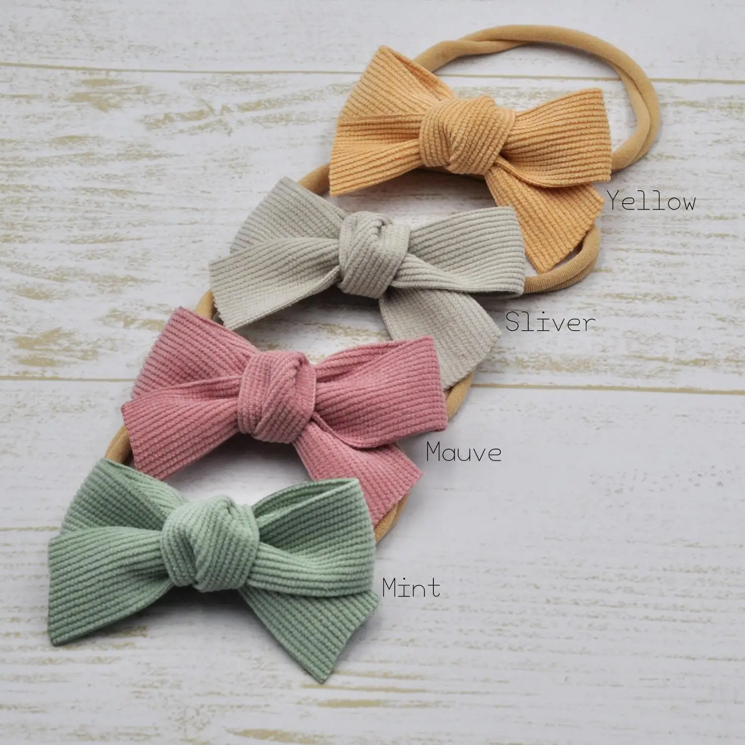 

20pcs/lot Handtied Fabric Bow Nylon Hair Band For Newborn Corduroy Bow Baby Headband Infant Hair Accessories