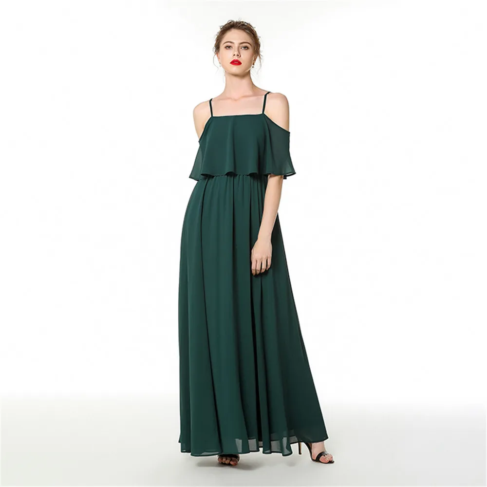 Vestidos A-line Chiffon Long Evening Dress 2020 New Spaghetti Vintage Evening Gown Abendkleider Robe De Soiree Longo