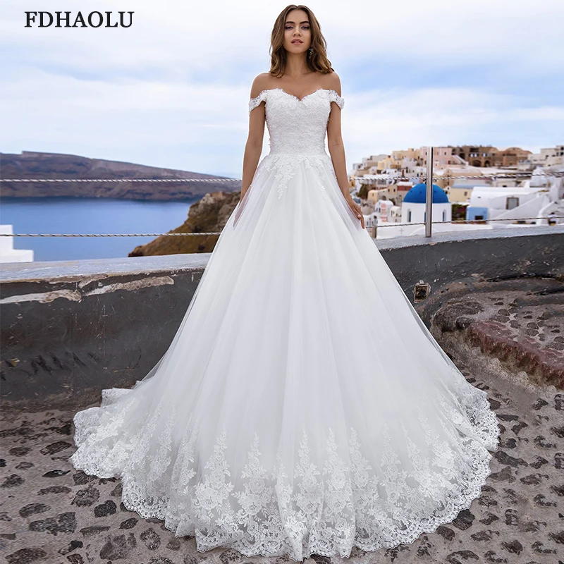 FDHAOLU FU230 abiti da sposa Sexy con spalle scoperte 2021 abiti da sposa in Tulle con scollo a cuore e Applique in pizzo