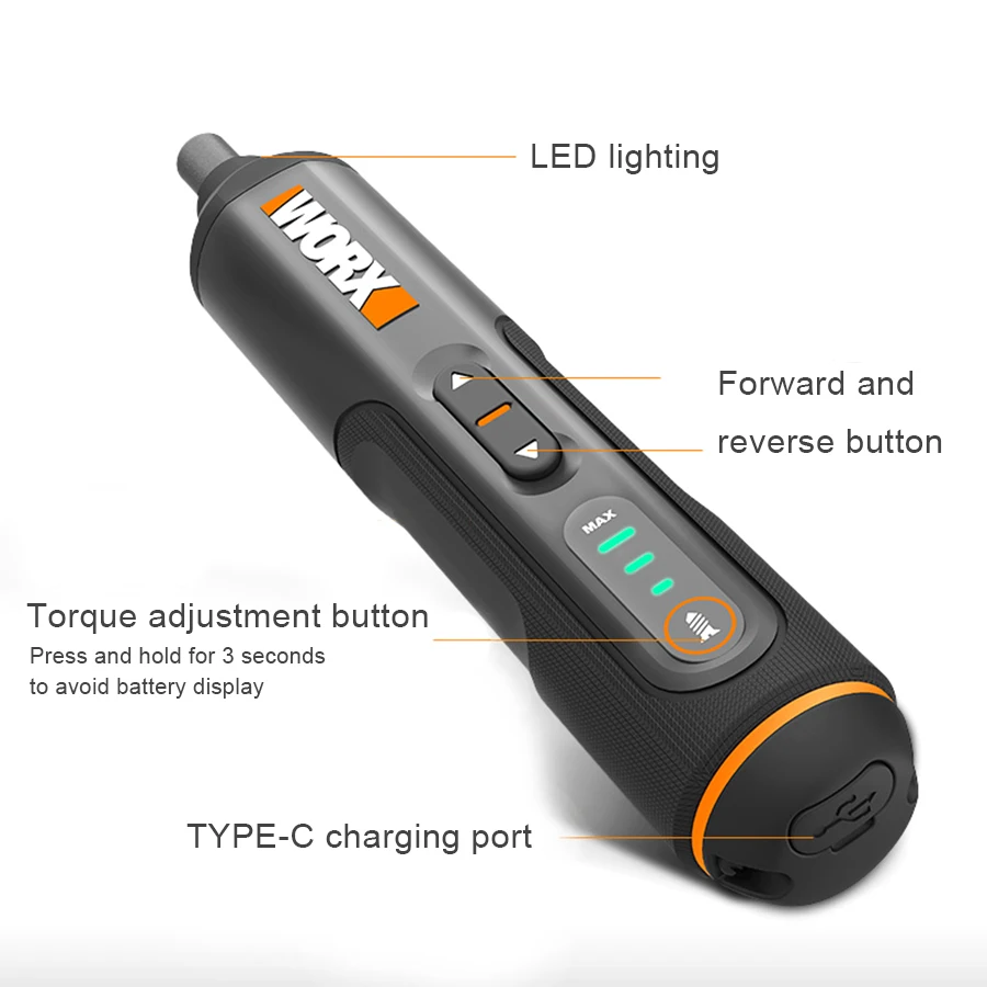 Worx WX240สมาร์ทไร้สายไขควงไฟฟ้า USB ชาร์จมือถือ