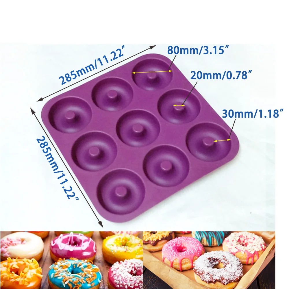 9 Cavity Donut Pan Silicone Cake Mold Baking Tool Chocolate Dessert Fondant Mould Bagels/Muffins Delicacies Bakeware