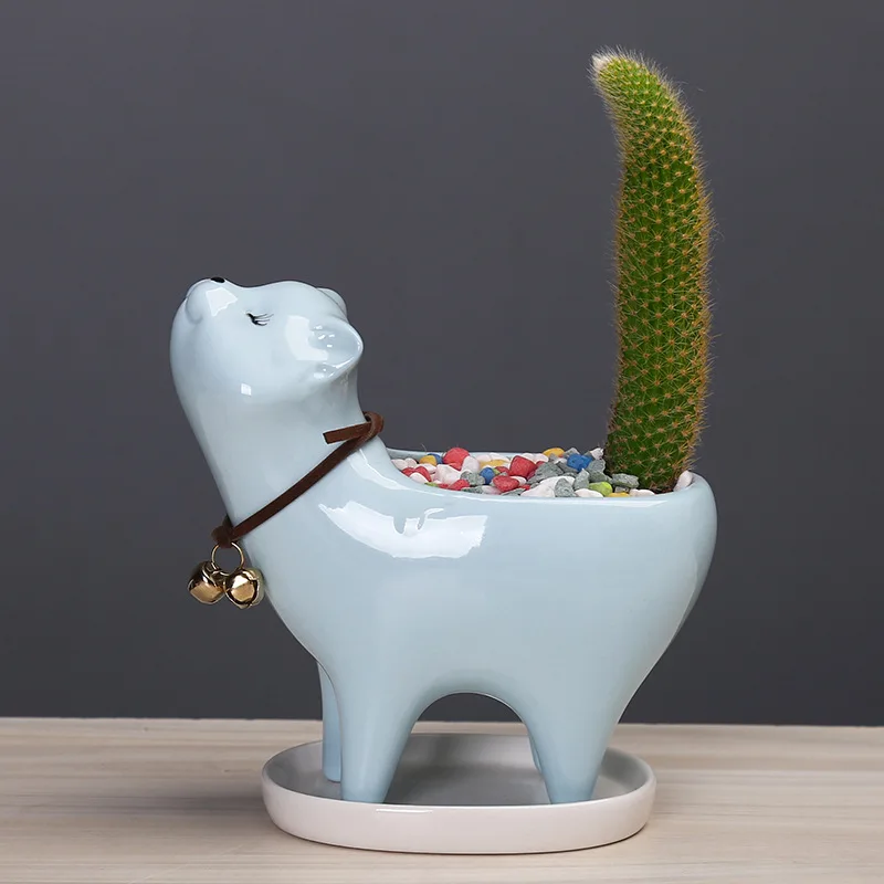 Ceramic Succulent Flowerpot Garden Garden Gardening Decoration Cat Tail Cactus Ceramic Balcony Flowerpot Decoration Ornaments