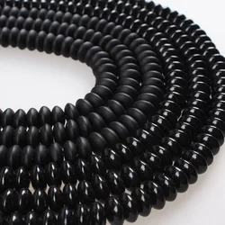 Natural Stone Matted Black Agate Rondelle Spacer Beads Abacus Onyx Loose Beads 6 8 10mm For Bracelets Necklace Jewelry Making